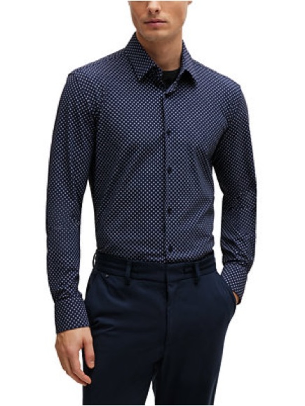 NWT Boss by Hugo Boss Men's Midnight Blue Pattern Slim Fit Shirt M